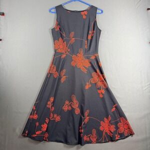Sleeveless A-Line Floral Dress Dark Gray Red Size Small S